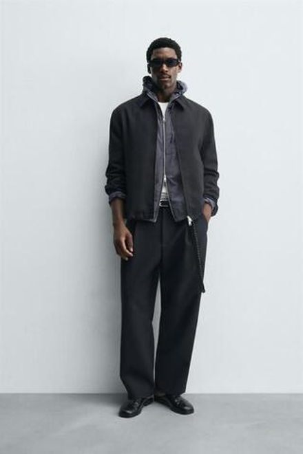 ZARA БРЮКИ RELAXED FIT СО СКЛАДКАМИ, МОРСКОЙ СИНИЙ