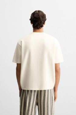 ZARA ТОЛСТОВКА ИЗ ТКАНИ С УЗОРОМ, ЖЕЛТОВАТО-БЕЛЫЙ