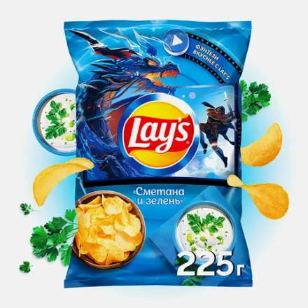 Чипсы Lays Сметана и зелень 225г