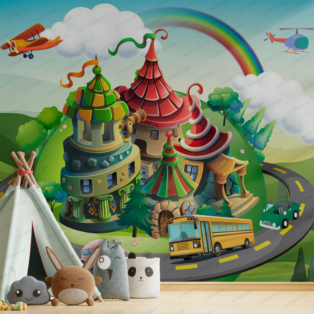 Фотообои для детского сада Город - городской транспорт 082