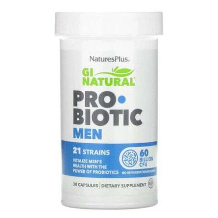 Пребиотики и пробиотики NaturesPlus, GI Natural, пробиотик для мужчин, 60 млрд КОЕ, 30 капсул