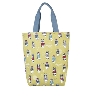 Сумка-шоппер с кошкой Корицей на кнопке-магнит, "AnimalMode", горчичная, 24-7047-1, KUSUGURU