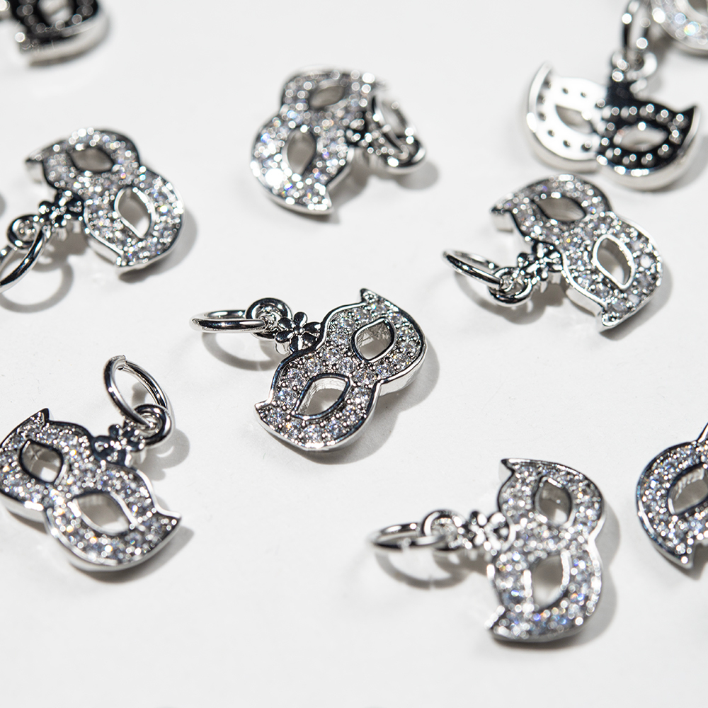 Подвеска "Маска", 10,2*11,2мм, фианиты, родирование