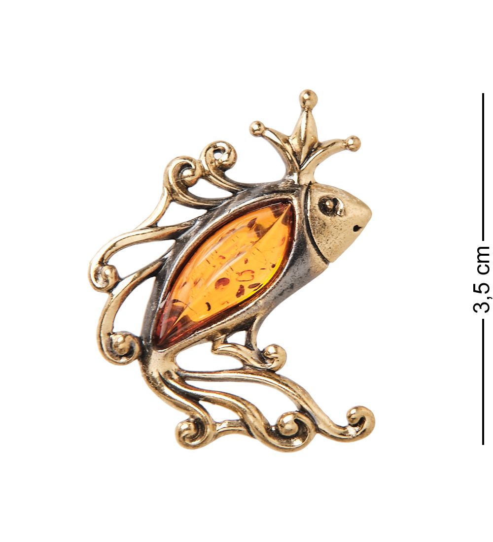 AM-2386 Брошь «Рыбка Царевишна» (латунь, янтарь)