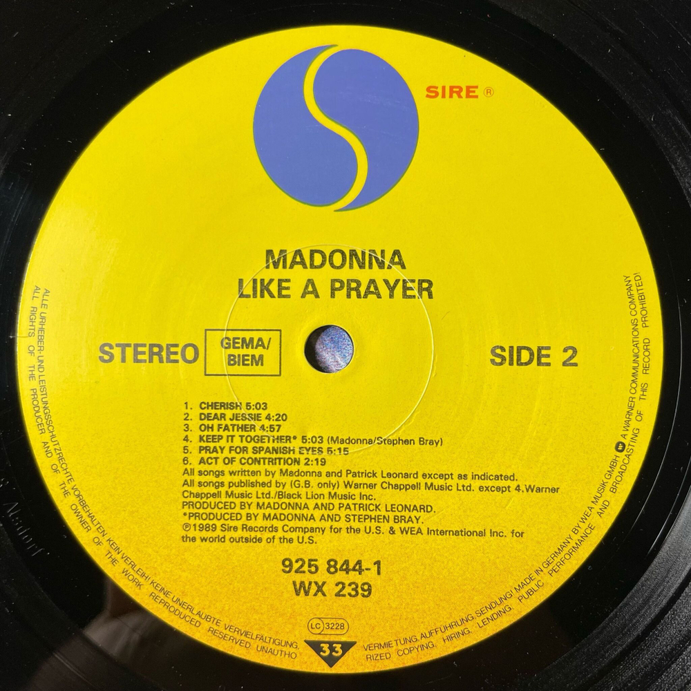 Винтажная виниловая пластинка LP Madonna Like A Prayer (Germany 1989) Express Yourself