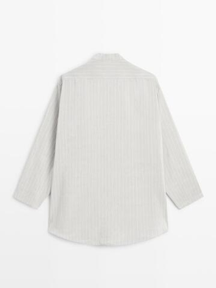 Massimo Dutti Блуза оверсайз в полоску с воротником-стойкой, натуральный, кремовый