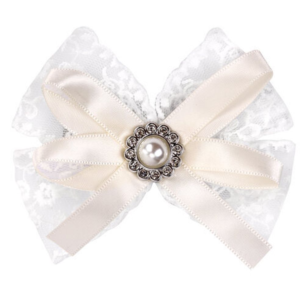 Бант для волос НАБОР 2 шт. и 1 шт., 10х8 см, на заколке, белый, АССОРТИ, MONTE VITA, 457119