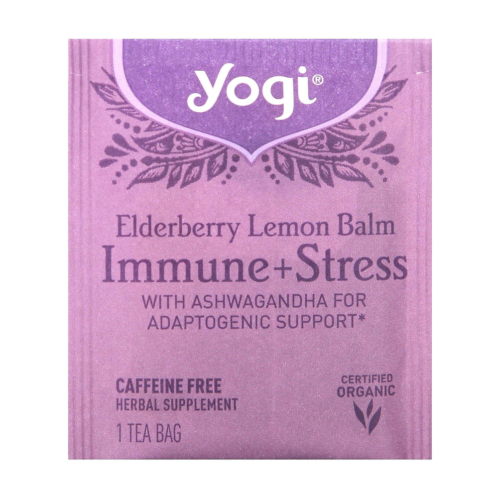 Yogi Tea, Мелисса с бузиной, для иммунитета и стресса, без кофеина, 16 чайных пакетиков, 32 г (1,12 унции)