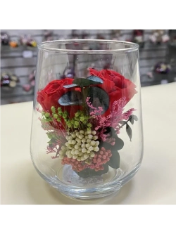 натуральные кустовые розы в стекле, вакуум*