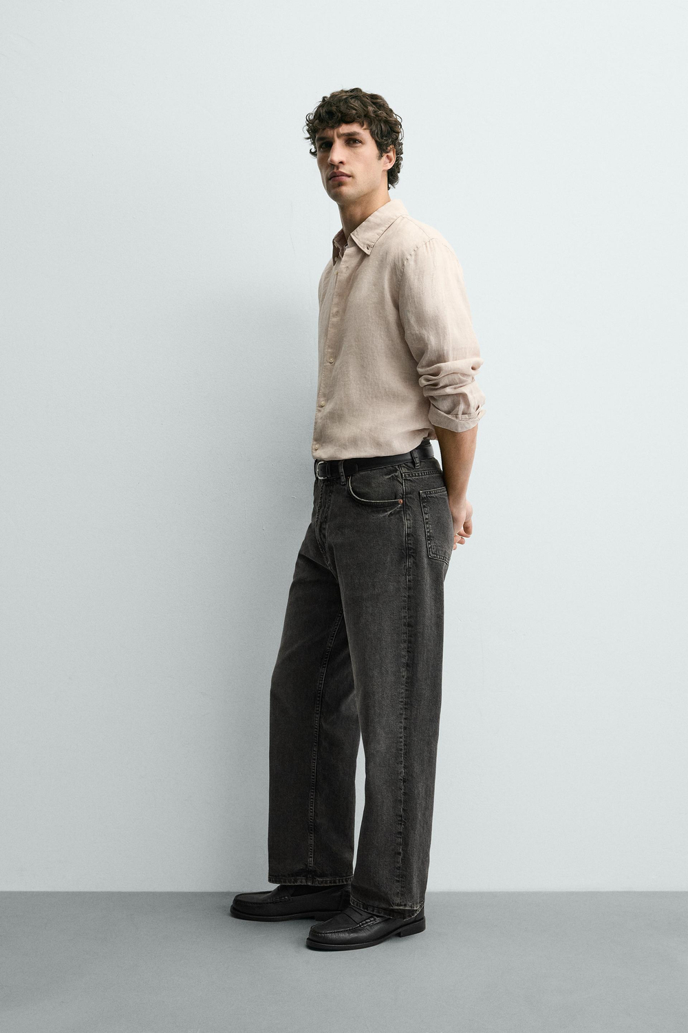 ZARA РУБАШКА REGULAR FIT ИЗ 100% ЛЬНА, СВЕТЛО-БЕЖЕВЫЙ