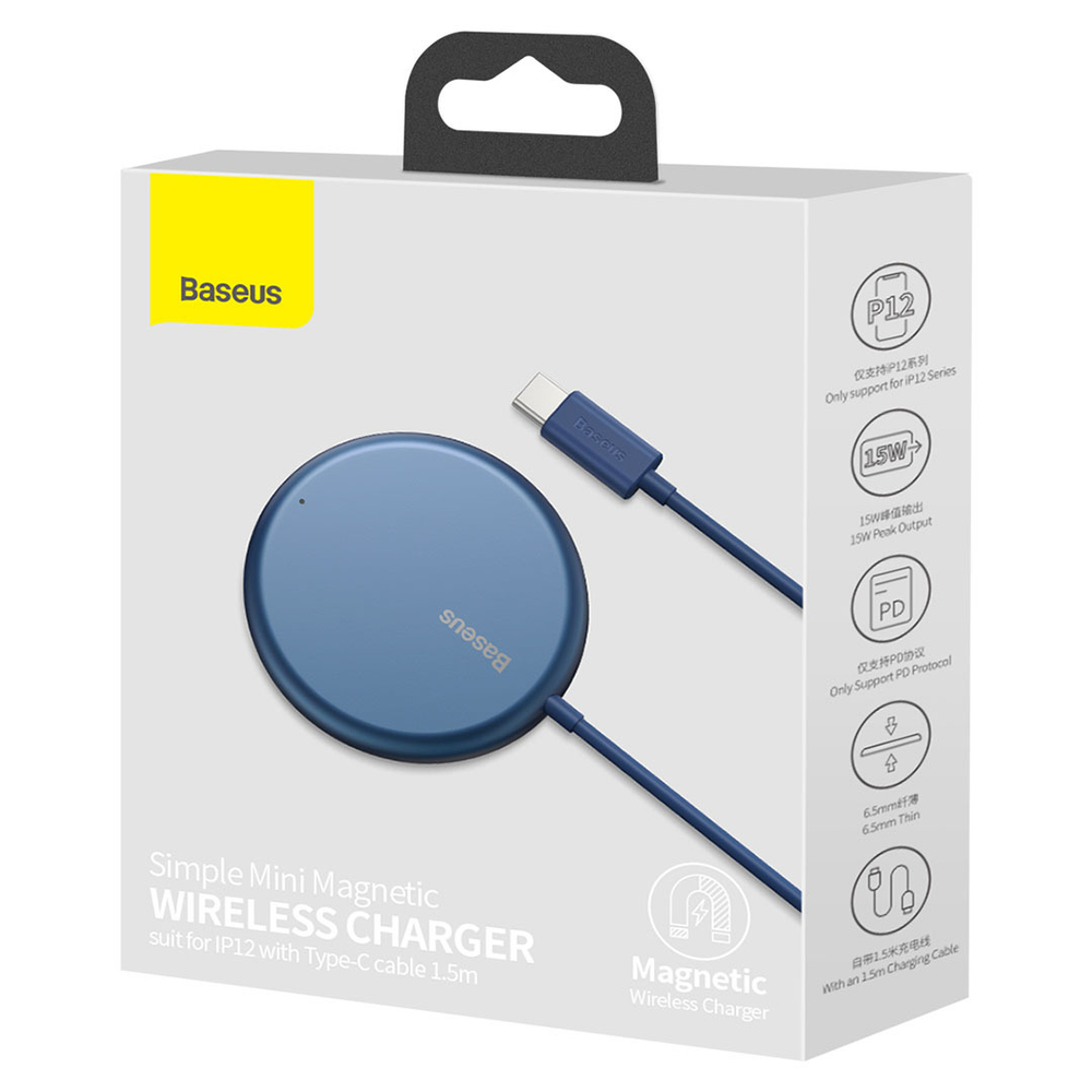 Беспроводная зарядка Baseus Simple Mini Magnetic Wireless Charger - Blue