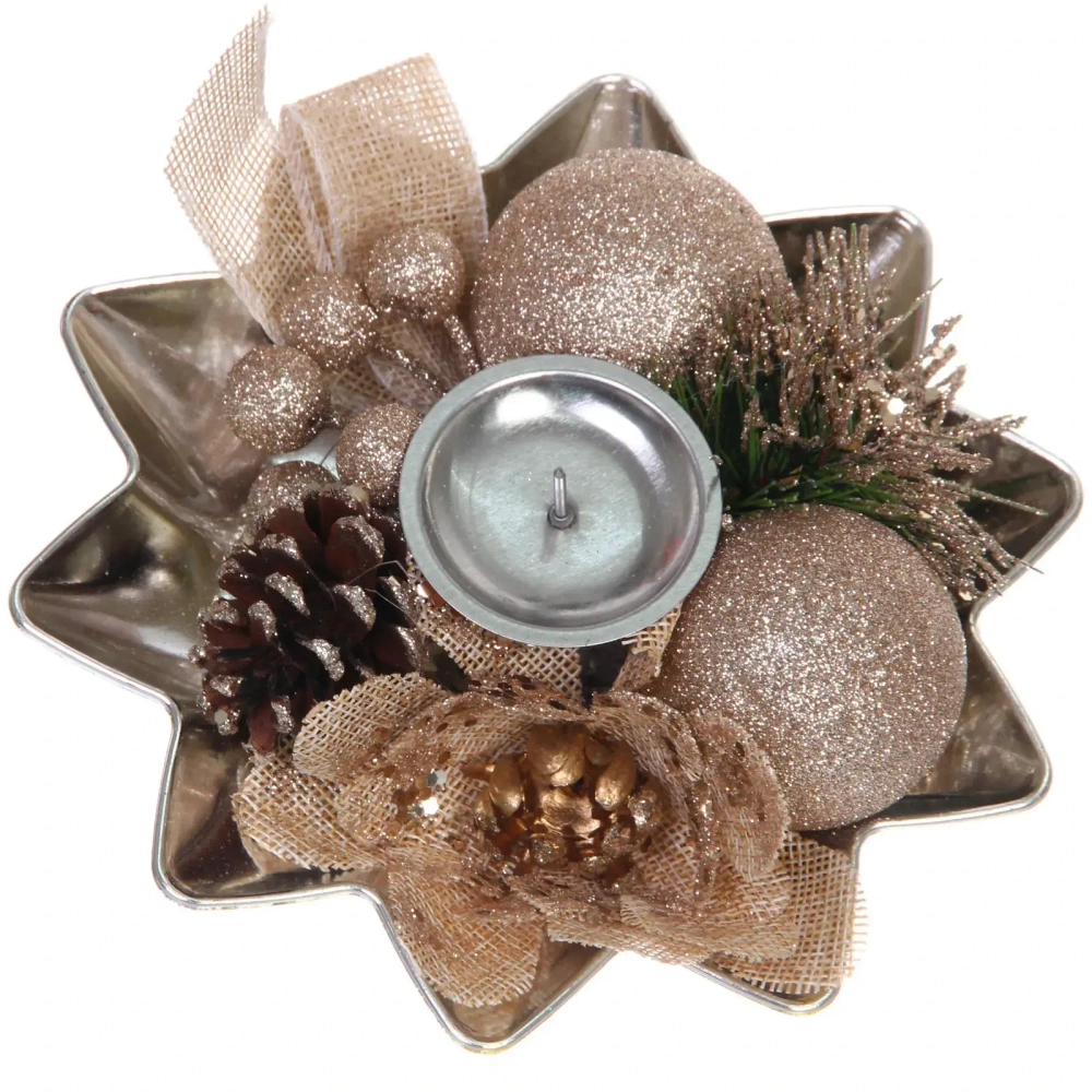 Подсвечник новогодний «Изящный вечер» 20 см, Шампань