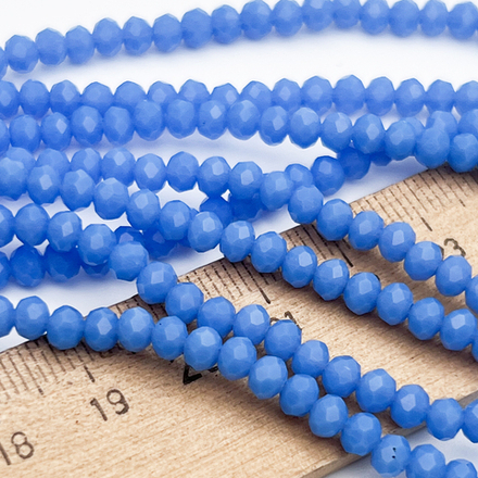 Бусины рондель с огранкой, стекло, цвет синий матовый, размер около 3,8*4,4 мм, цена за нить 106 шт