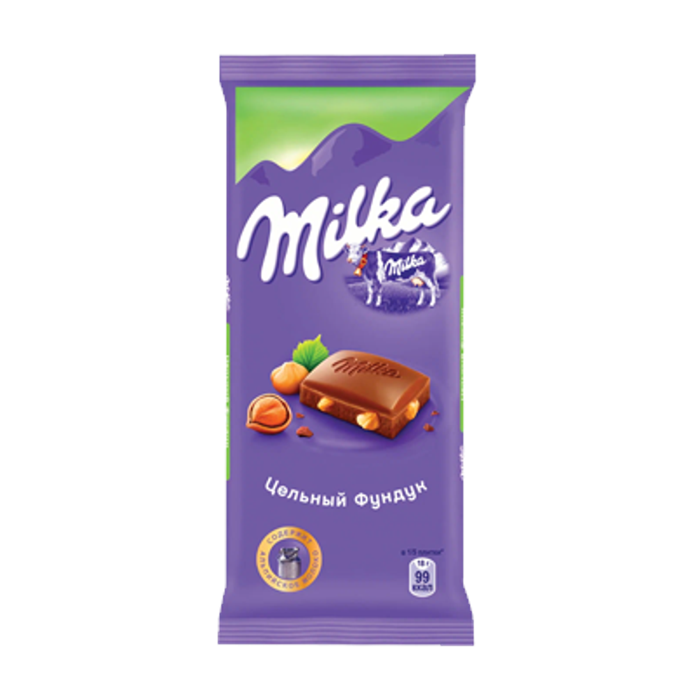 Шоколад молочный с цельным фундуком Milka 85г