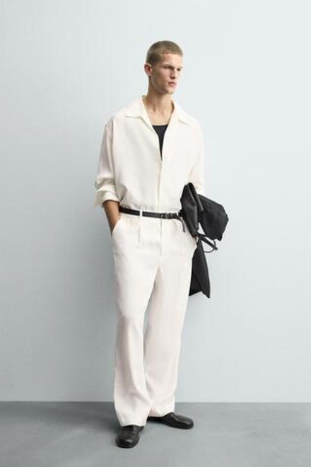 ZARA БРЮКИ RELAXED FIT СО СКЛАДКАМИ, БЕЛЫЙ