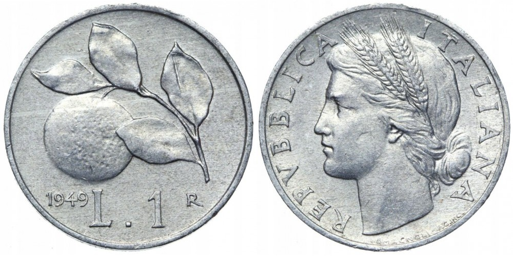 Италия 1 лира, 1946 - 1950 Апельсин XF