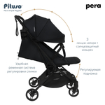 PITUSO коляска детская PERA (прогулочная)Black New/рама carbon/PU(блок колес)