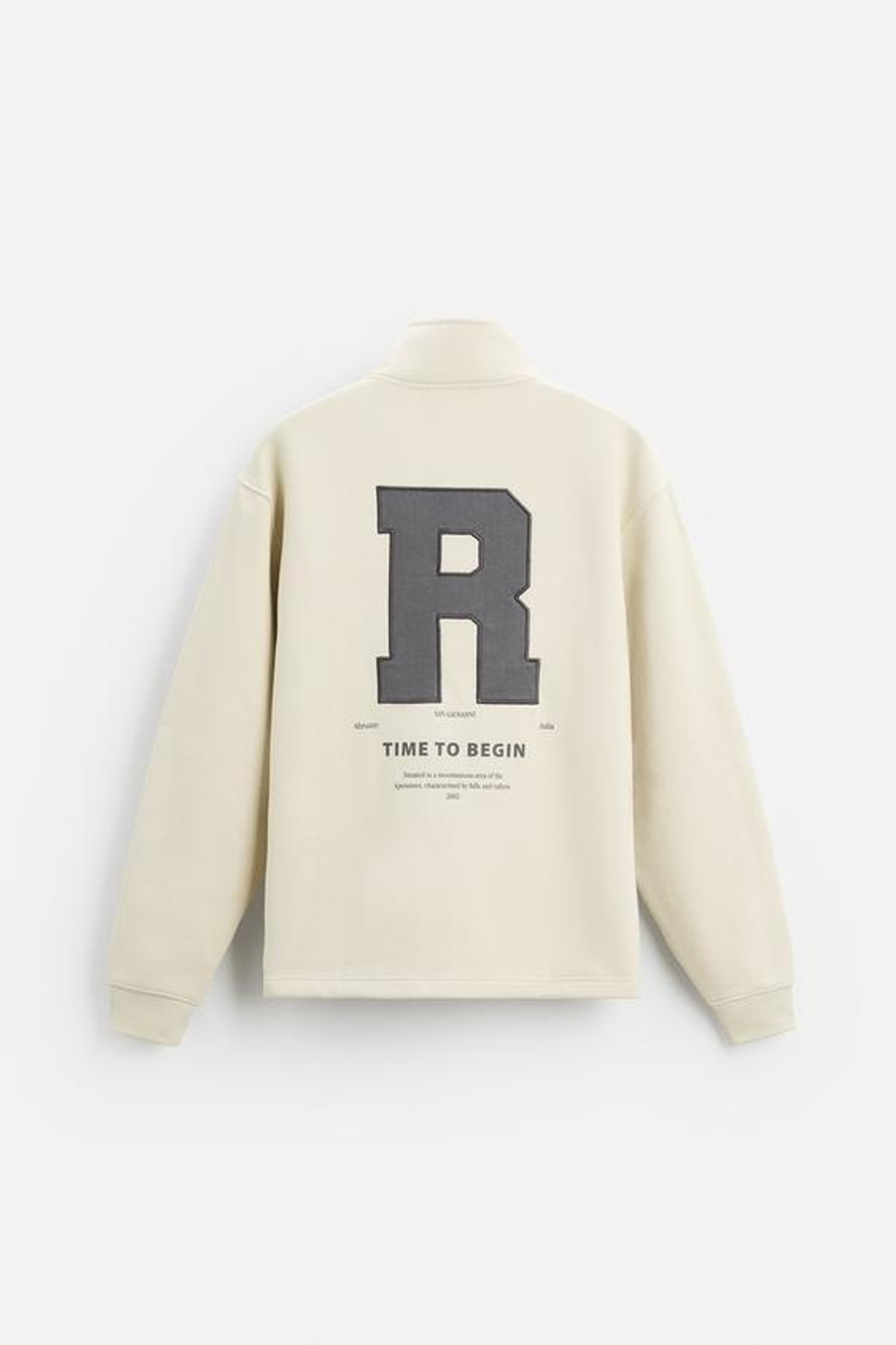 ZARA ТОЛСТОВКА С ВЫШИВКОЙ И ВОРОТНИКОМ НА МОЛНИИ, СВЕТЛО-БЕЖЕВЫЙ