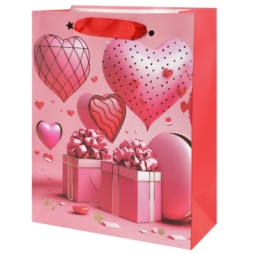 Подарочный пакет «Сердца с подарками» в четрых дизайнах, 18х23х12 см