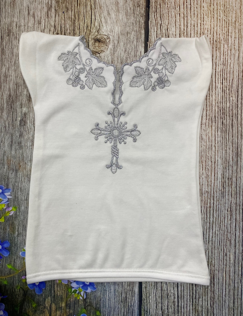 Крестильный комплект 5 предм. (Полотенце-уголок, Мешочек, Рубаха, Шапочка, Носочки)