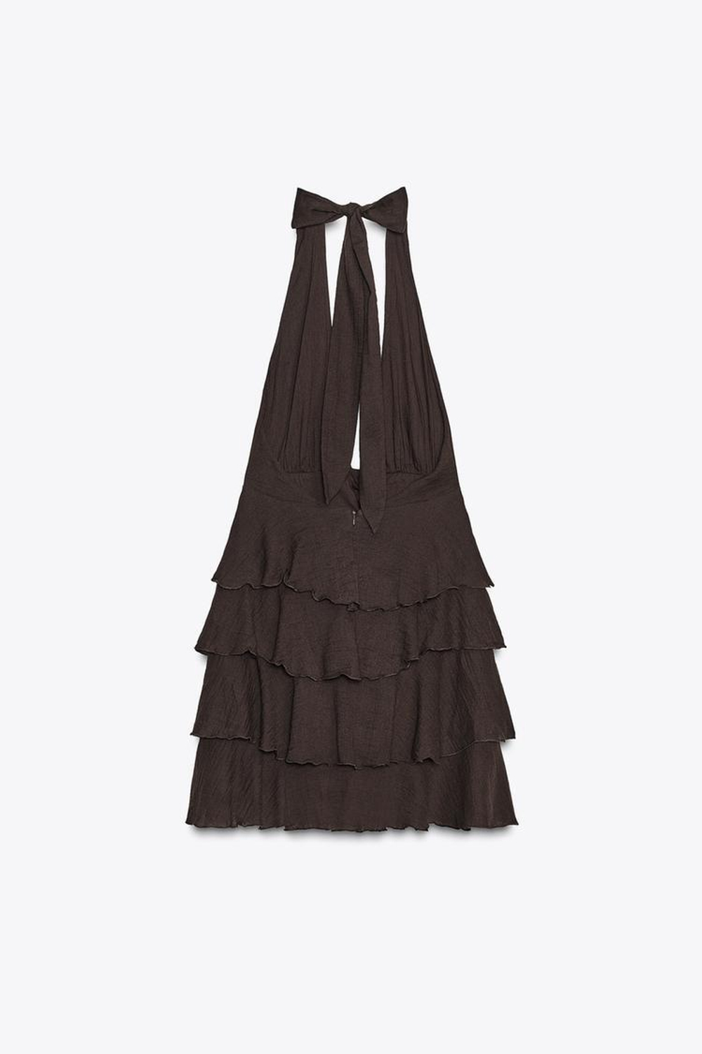 ZARA КОРОТКОЕ ПЛАТЬЕ С ОБОРАМИ, КОРИЧНЕВЫЙ