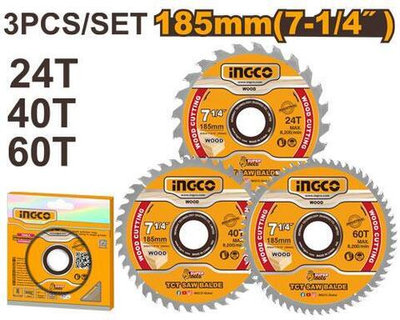 Набор пильных дисков по дереву 185х30 мм. 3 шт. INGCO TSB51852153 INDUSTRIAL