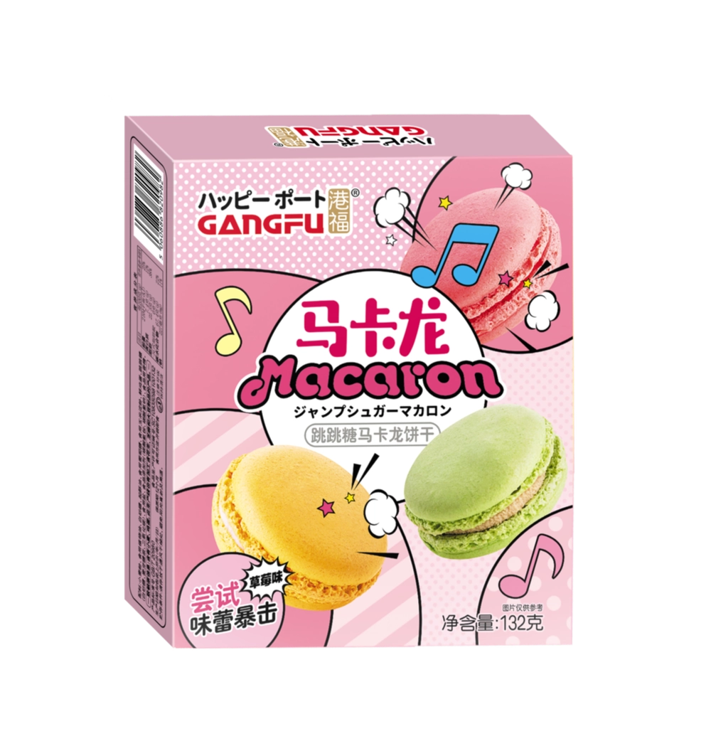 Печенье-сэндвич MACARON с клубничным вкусом и взрывной карамелью, коробка 132 г