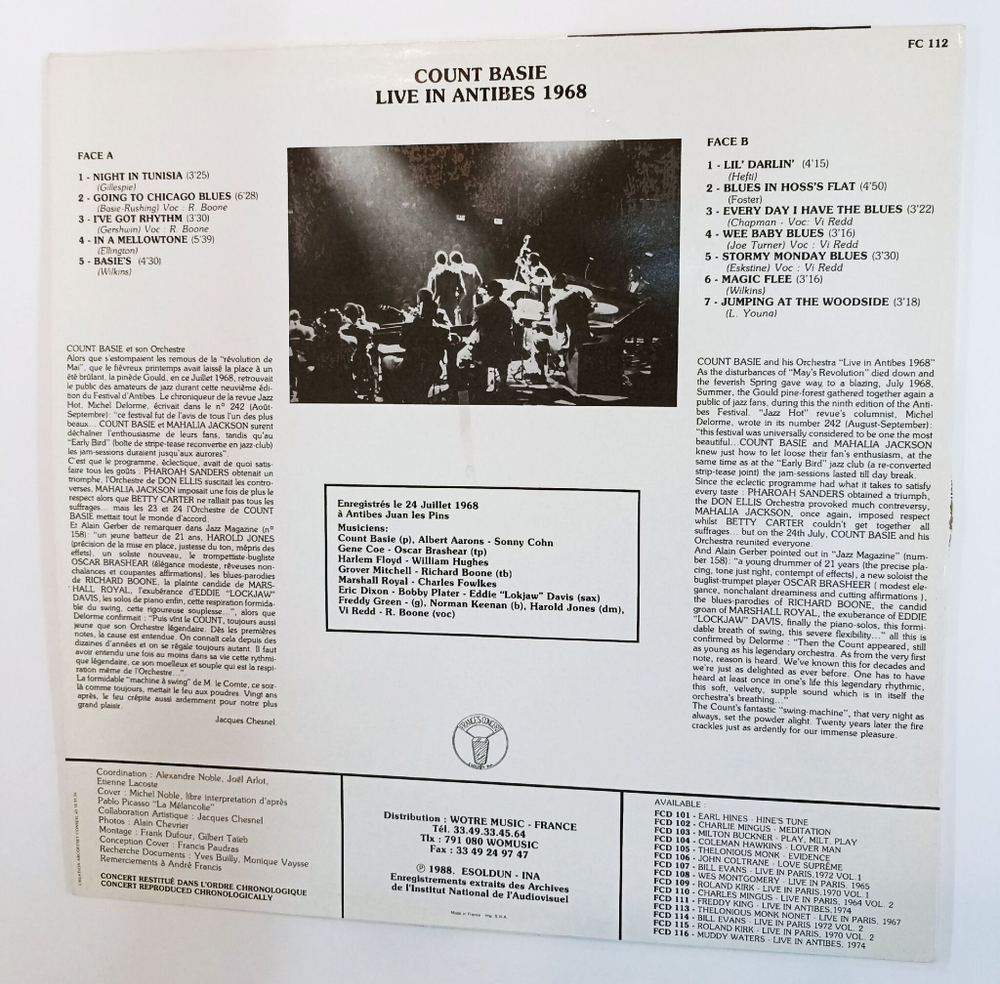 Винтажная виниловая пластинка LP Count Basie Live In Antibes, 1968 (France 1988)