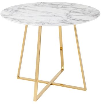 Стол обеденный Дакота 100*100 белый мрамор ножки золото