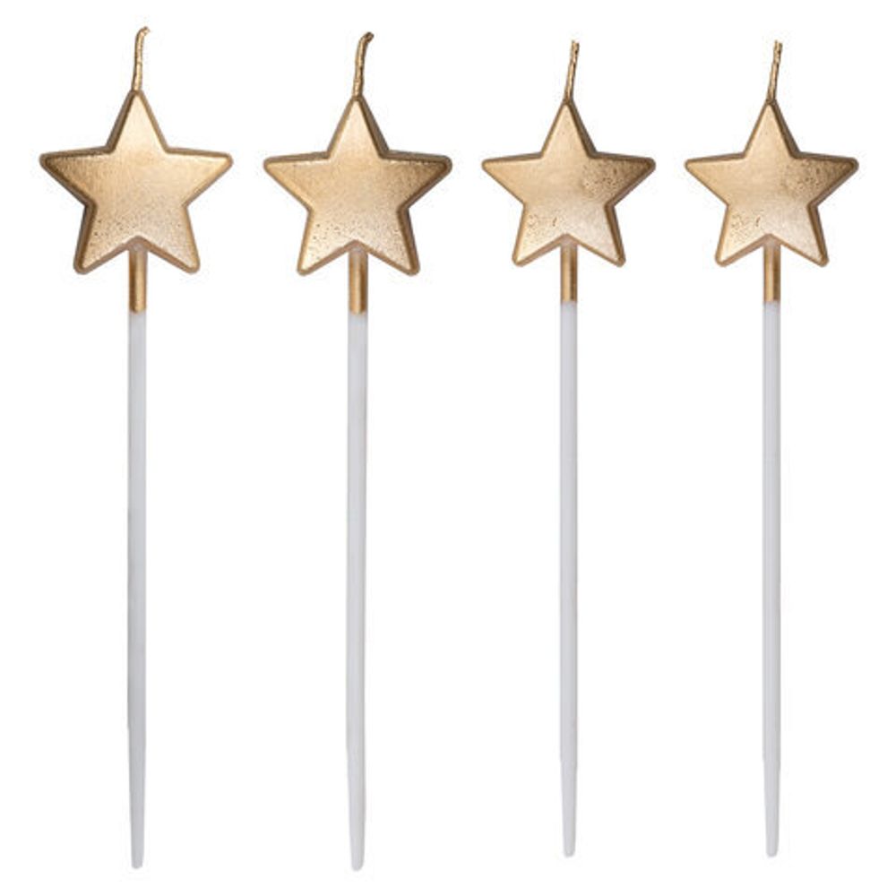 Набор свечей для торта "Звезды на длинных пиках", 4 шт., 3,3 см, ЗОЛОТАЯ СКАЗКА, в блистере, 591453