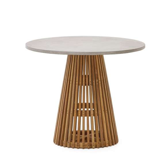 Alcaufar Круглый уличный стол из массива тикового дерева и серого цемента Ø 90 см