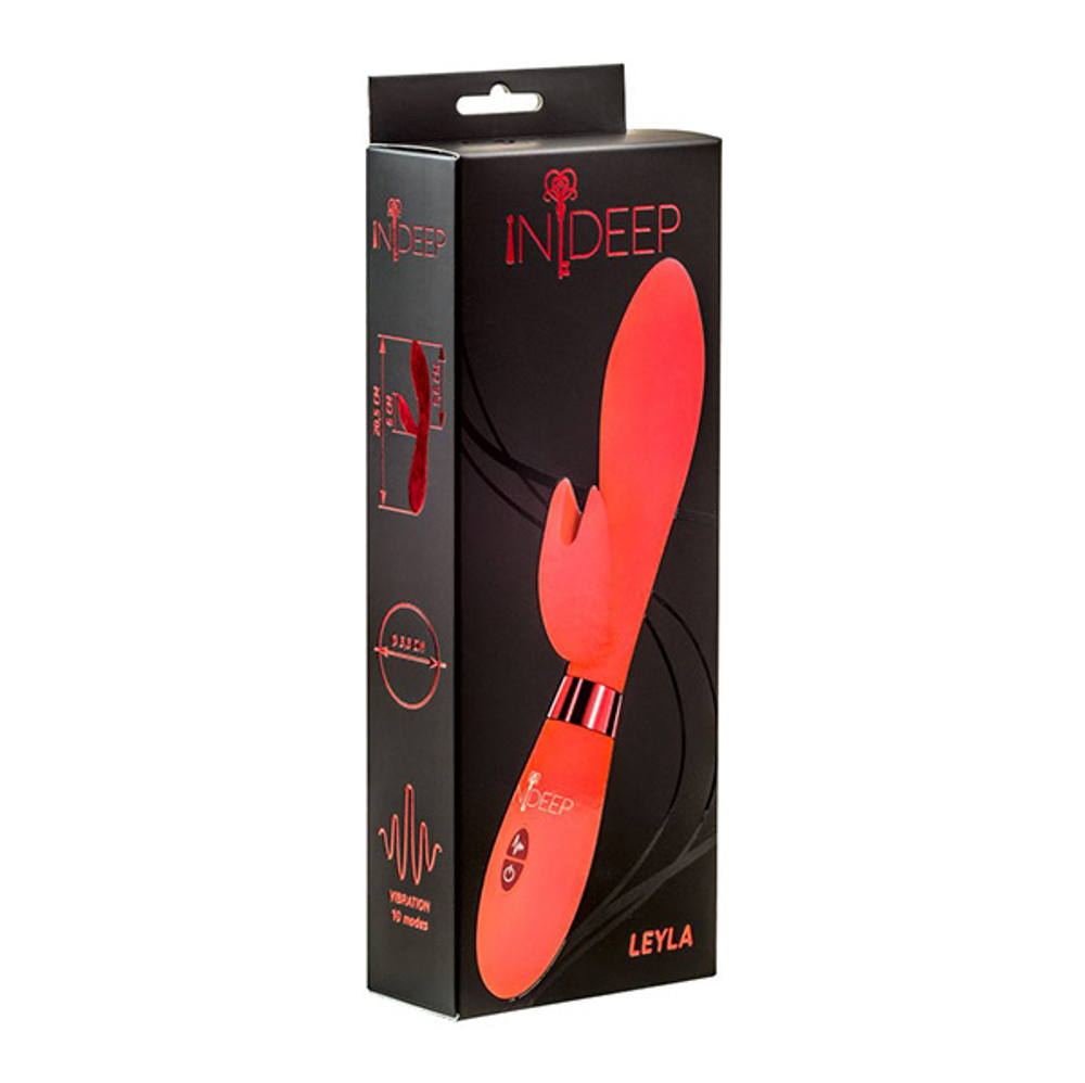 Красный вибратор 20,5см с клиторальным отростком Indeep Leyla Red