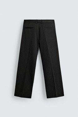 ZARA КОСТЮМНЫЕ БРЮКИ В ТОНКУЮ ПОЛОСКУ, ЧЕРНЫЙ