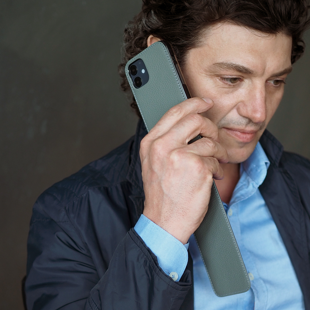 Чехол для iPhone 12/12Pro из кожи теленка, стального цвета