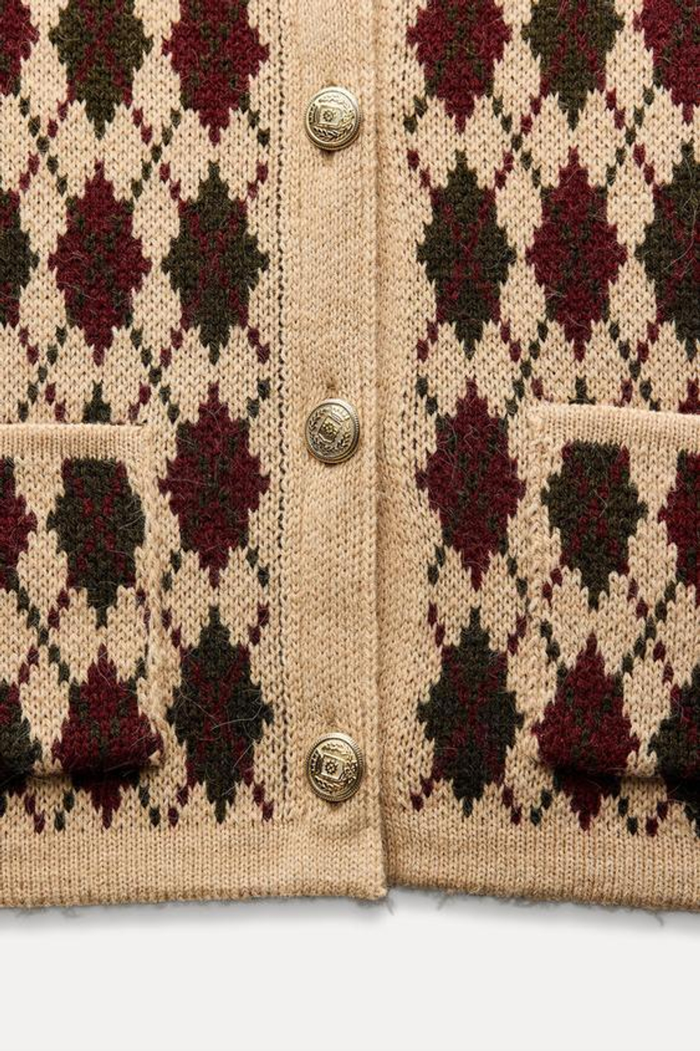 ZARA КАРДИГАН С УЗОРОМ «РОМБЫ», РЫЖЕВАТО-КОРИЧНЕВЫЙ