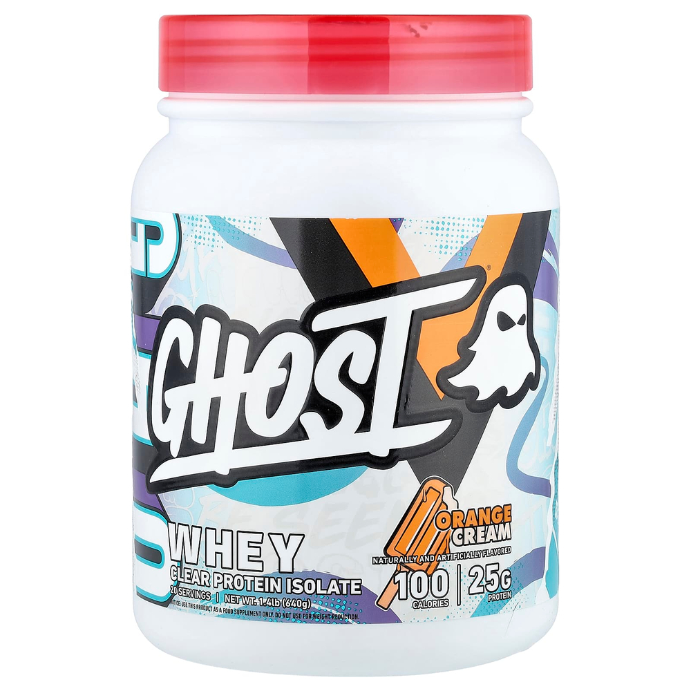 Ghost, Whey, чистый изолят протеина, со вкусом апельсинового крема, 640 г (1,4 фунта)