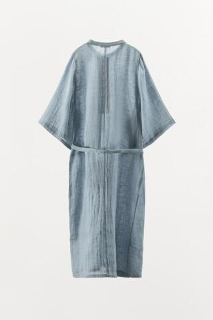 ZARA ПЛАТЬЕ-РУБАШКА ИЗ ЛЬНЯНОЙ ТКАНИ — LIMITED EDITION, СЕРО-СИНИЙ