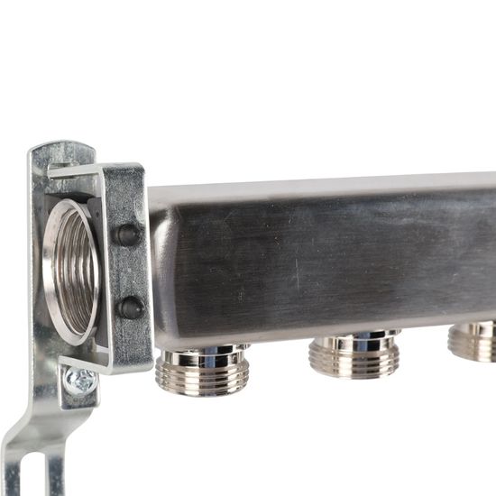 Коллектор Rommer 1"x3/4" на 8 контуров для радиаторной разводки (нерж. сталь) RMS-4401-000008