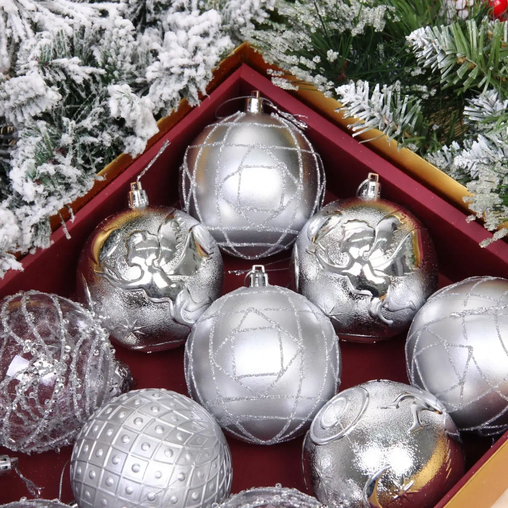 Новогодние шары «Зимняя нежность» 8 см (набор 12 шт), Серебро