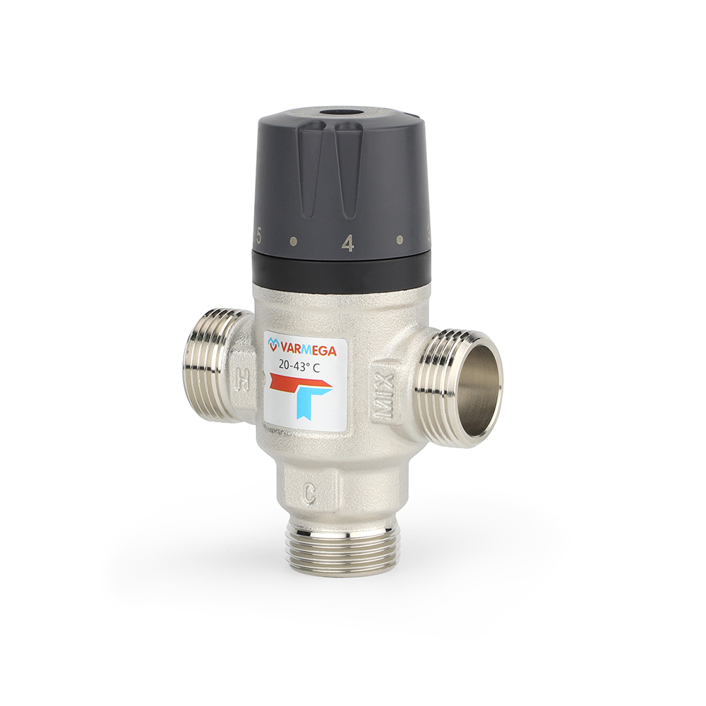 Клапан термостатический смесительный Varmega VM17302 - 3/4" (НР, PN10, регулировка 20-43°C, KVS 1.6)
