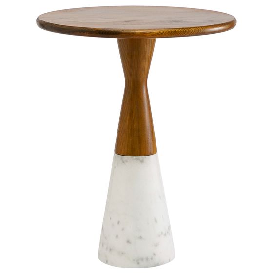 Столик кофейный Ashil, Ø45х56 см, натуральное дерево/мрамор