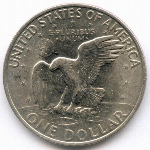 1 доллар 1971 год (без знака - Philadelphia). США. Эйзенхауэр. Медь с медно-никелевым покрытием, диаметр 38.1 мм. XF