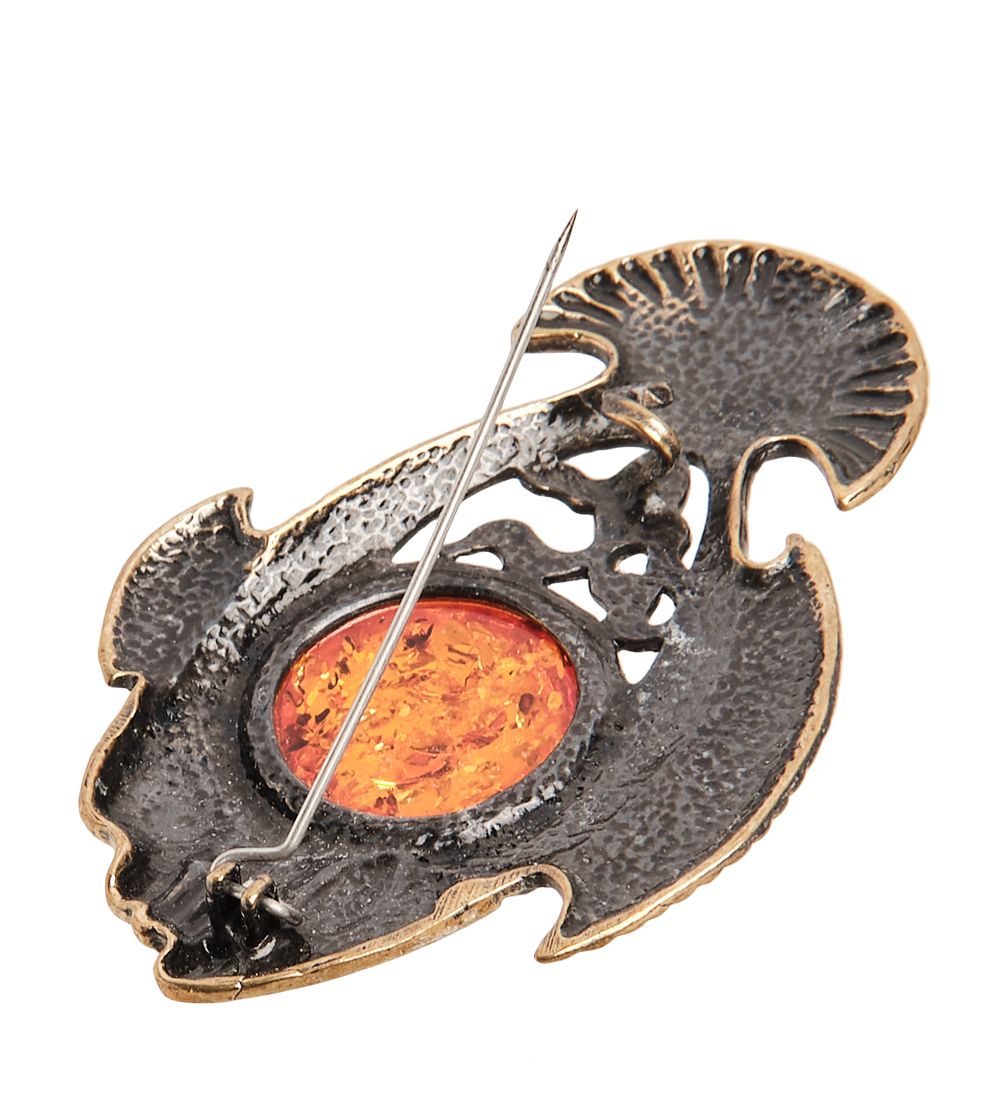 AM-1896 Брошь «Рыба Нингё» (латунь, янтарь)
