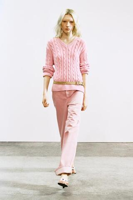 ZARA ДЖИНСЫ TRF LOOSE С НИЗКОЙ ПОСАДКОЙ И ОТВОРОТАМИ, РОЗОВЫЙ