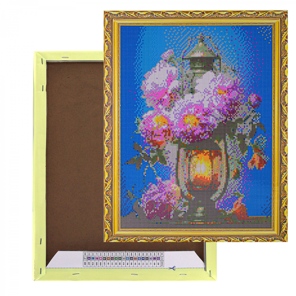 Алмазная мозаика Alingar, на подрамнике, с полным заполнением, (глянц), 40х50 см, 26 цветов, "Лампа и цветы"