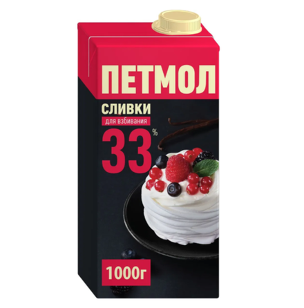 Сливки Петмол 33% 1 литр 6 шт