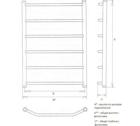 Полотенцесушитель Двин E 60/50 1"-1/2" Универсальный, К1
