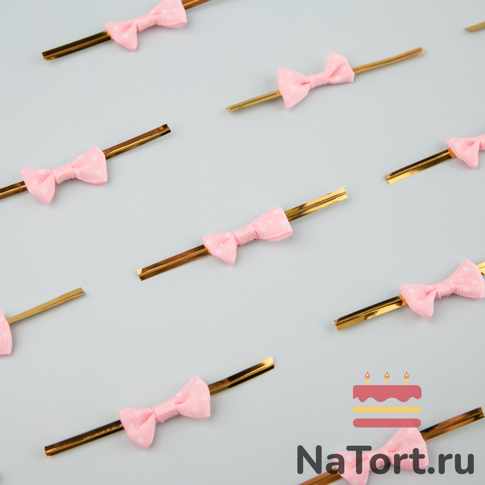 Твист лента с бантиком (розовый в горошек, 8 см) 50 шт