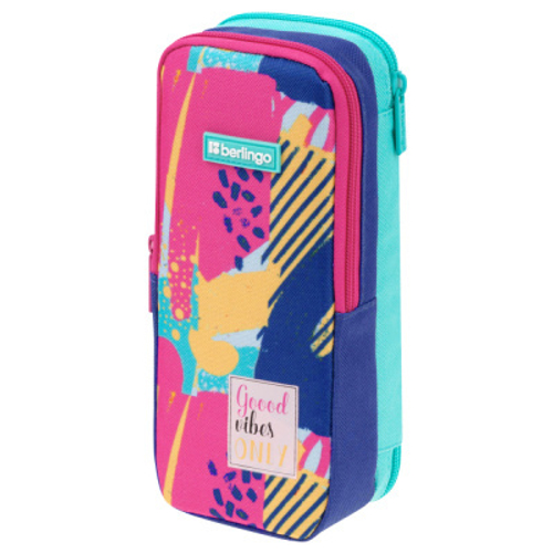 Пенал 2 отделения, 205*80*55 Berlingo "Abstract pink", полиэстер, внутренний органайзер, магнит И