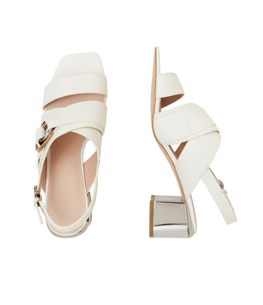 Кожаные босоножки на каблуке Pinko - кремовый (SD0055 P001)